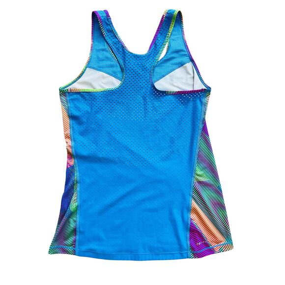 Nike Pro Hypercool Frequency Tank Medium Rainbow Blue Mesh Run Top Workout - Picture 6 of 9